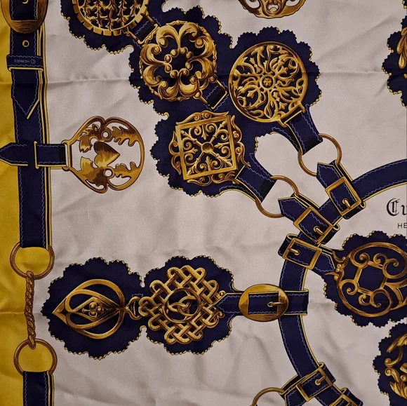 Authentic HERMES Scarf Silk Navy & Yellow
